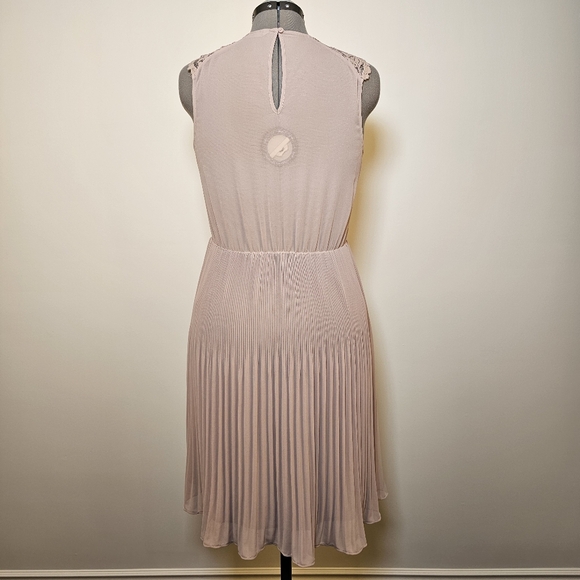 👍H&M ballerina pink chiffon and lace sleeveless pleated midi dress size 10 US - Picture 4 of 9